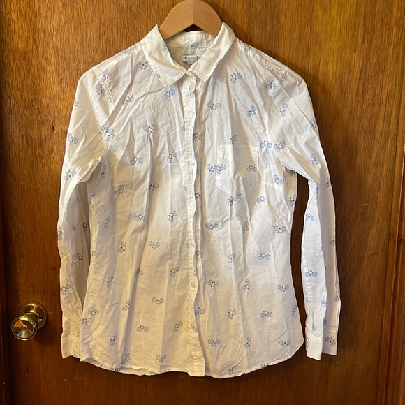 Old Navy Tops - Old Navy vintage white bicycle print shirt blouse